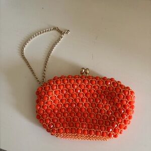 Vintage Orange Beaded Wristlet Coin Purse